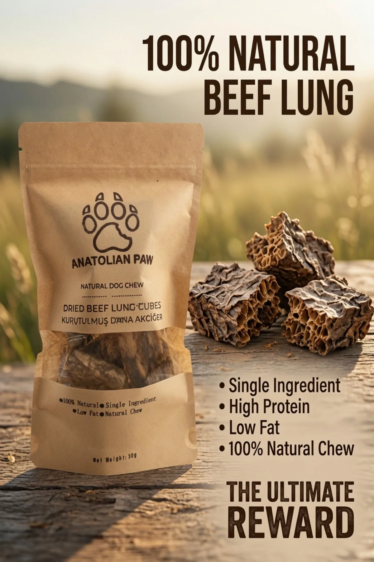 Freeze-Dried Beef Lung Dog Treat 100% Natural 50 g