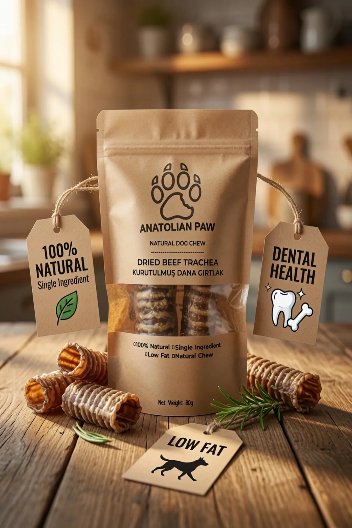 Freeze-Dried Beef Trachea Dog Treat 100% Natural 80 g