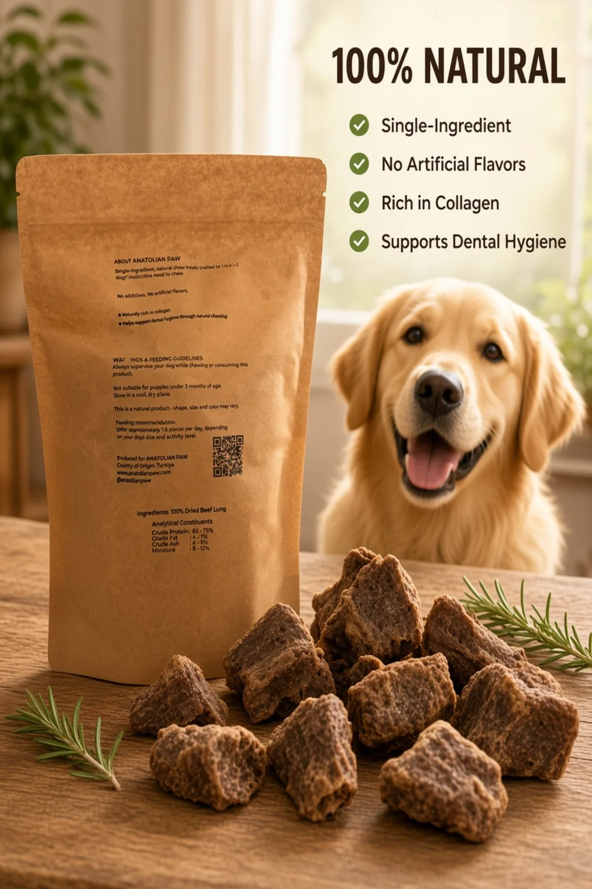 Freeze-Dried Beef Lung Dog Treat 100% Natural 150 g